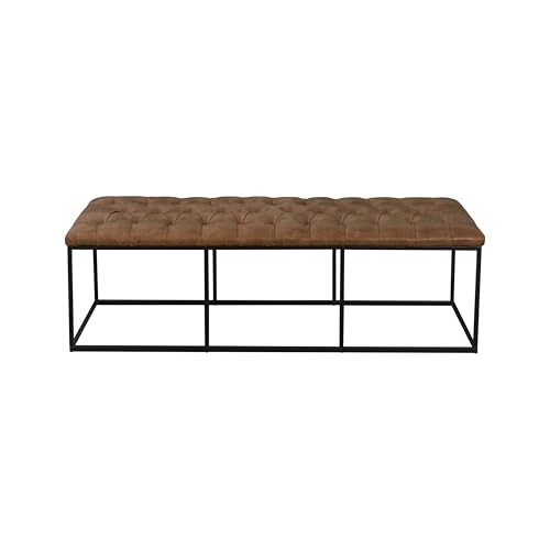 Image of HomePop 58 inch Large Upholstered Bench - Light Brown PU Leather