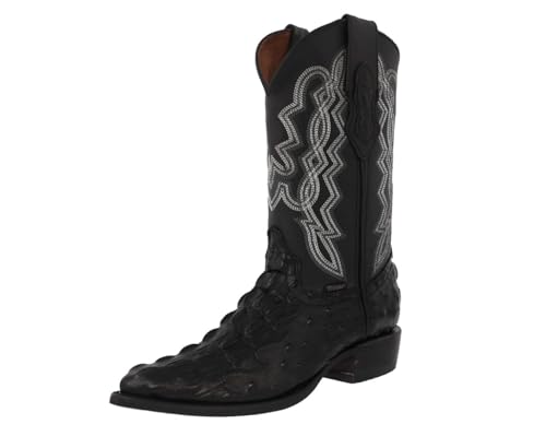 Texas Legacy Mens Black Western Wear Cowboy Boots Crocodile & Ostrich Print J Toe