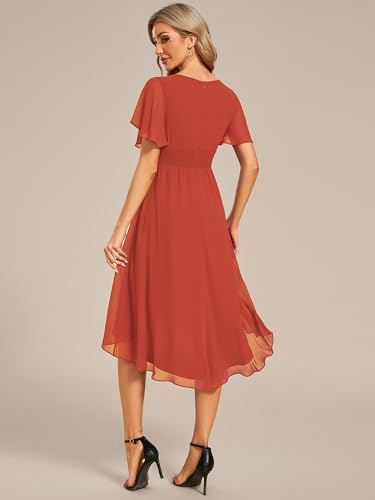 Image of Ever-Pretty Women's Chiffon Crew Neck Empire Waist Wedding Guest Dress Summer Short Sleeve Semi Formal Dresses 02053