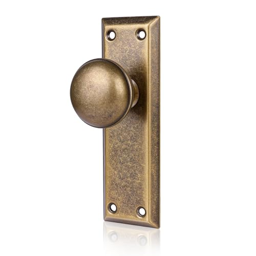 newliplace 2 Pack Single Sided Old Style Dummy Door Knobs Interior Vintage Antique Brass Long Plate Dummy Door Handles
