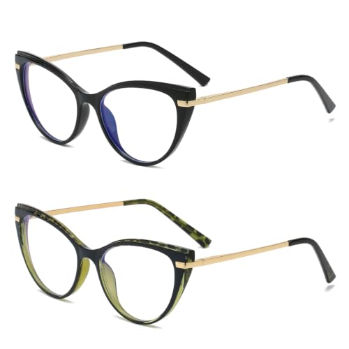 Image of LJCZKA Blue Light Blocking Glasses Women Anti Eye satrain Computer Cat eye Eyeglasses Cateye Clear Frame