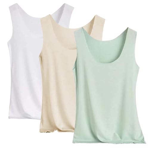 Pack de 3 camisetas de tirantes para mujer, sin costuras, de seda fría, ajustadas, elásticas, tallas grandes, deporte, entrenamiento, básica, crop top, cómoda, ropa interior, monocolor, Verde4, XXL