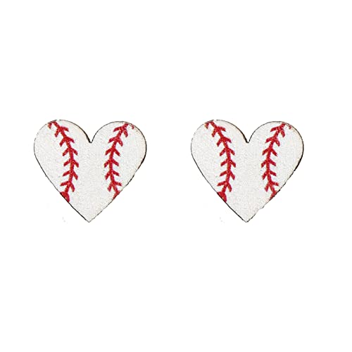 Baseball Earrings For Women Heart Shaped Sports Softball Studs Earrings Player Sports Fan Gift Jewelry (White Heart)