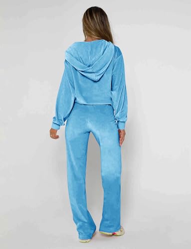 yidengymx Womens 2 Piece Velour Tracksuit Two Piece Soft Velvet Hooded Sweatsuits for Women Lounge with Pockets2