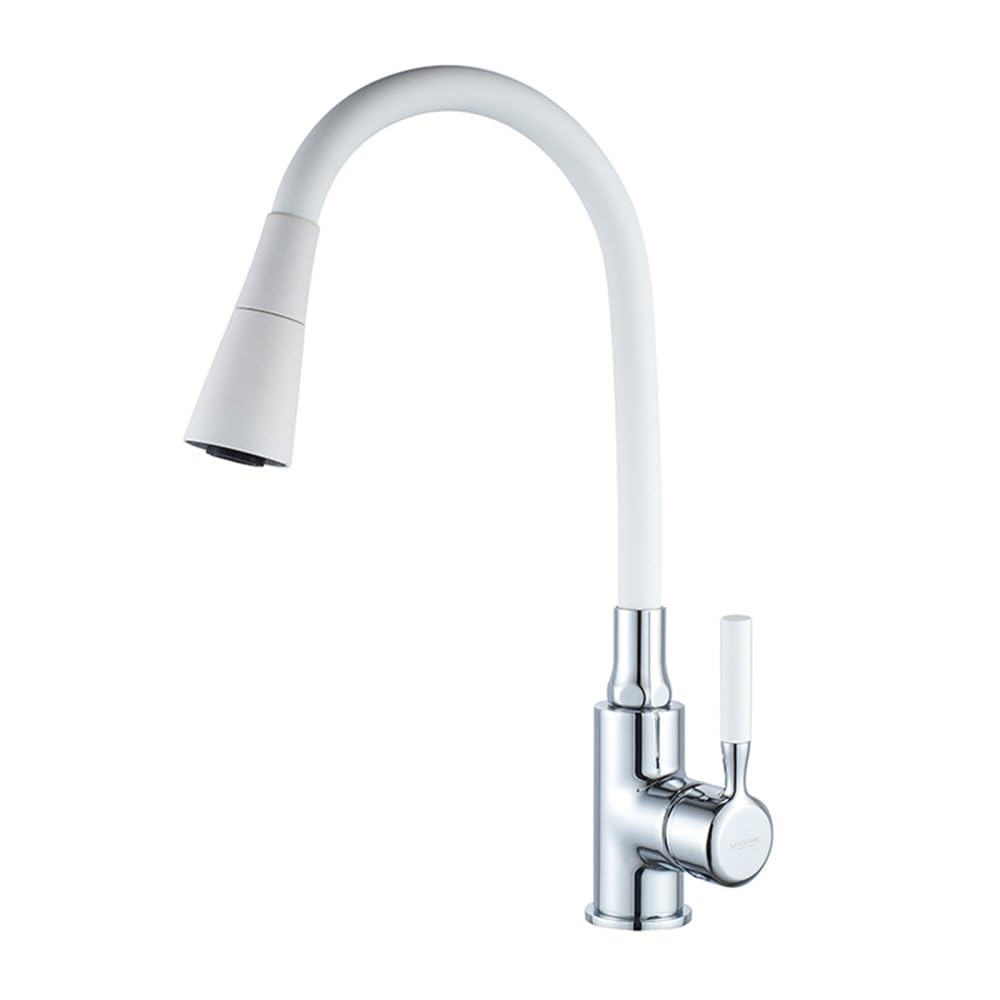 MXXQRHF Kitchen Faucet Black Single Handle White Kitchen Tap Single Hole Swivel 360 Degree Rubber Water Mixer Taps Faucets,L4199,9