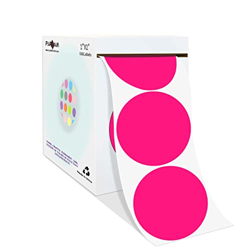 PARLAIM 2”Color Coding Labels Stickers,500PCS Round Adhesive Circle Dot Stickers for Inventory Fluorescent Pink