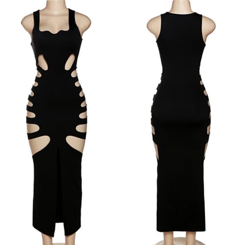 Women's Sexy Sleeveless Hollow Out Maxi Dress Tassel See Through Backless Bodycon Party Club Long Dress4