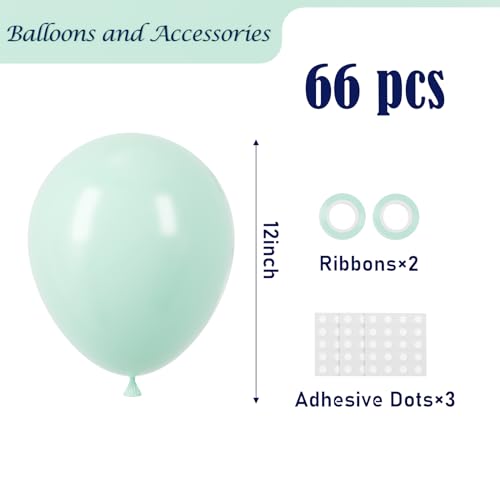Image of Voircoloria Mint Green Balloons, 66pack 12inch Pastel Green Latex Party Balloons for Graduation, Easter, Wedding, Birthday, Bridal Shower, Rainbow Party, Baby Shower, Anniversary Party Decorations