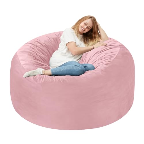 Homguava 3FT Bean Bag Chair: 3' Bean Bags with Memory Foam Filled, Large Beanbag Chairs Soft Sofa with Dutch Velet Cover-Light Pink