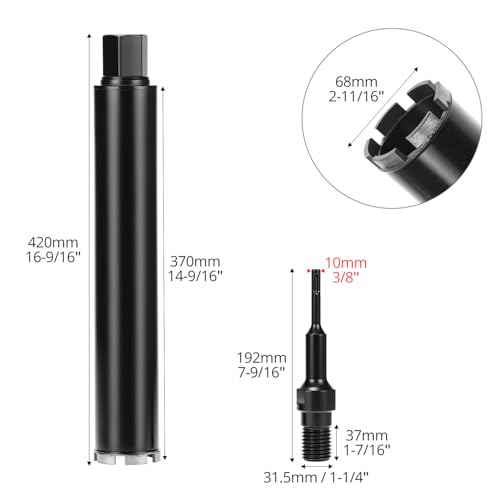 QWORK® Diamantbohrkrone 1¼ UNC mit SDS Plus-kompatiblem Adapter, Ø68mm L 420mm, Ideal für Stahlbeton, Beton,Marmor und Wandöffnungen