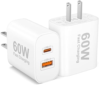 USB C Charger Block, 2-Pack 60W Dual Port USB-C Power Adapter Type C Wall Charger Plug Fast Charging Block Brick Cube for iPhone 17/16/15/14/13/12 Pro Max, iPad, Galaxy, Moto, Pixel, Tablet, Android