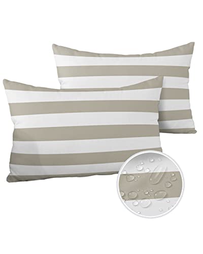 ALAGEO Beige gestreifte Kissenbezüge 2er Set