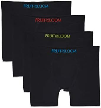 Fruit of the Loom Boys' Seamless Comfort Boxer Brief Underwear, black (4 Pack) Medium