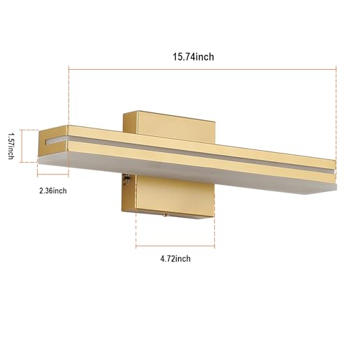 Image of SineRise LED Modern Bathroom Vanity Light Fixtures (16-Inch, 3000K /4000K /6000K, Dimmable), Gold Modern Acrylic Bathroom Wall Lighting Fixtures Over Mirror