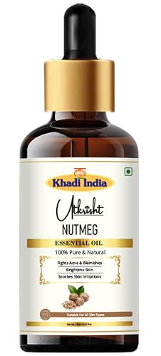Image of Khadi Nutmeg Essential Oil 15 ml | Pure & Natural Therapeutic Grade | For Relaxation, Respiratory & Digestion | Oil for Face | Skin & Hair Care | All Skin Types | Aromatherapy for Men & Women