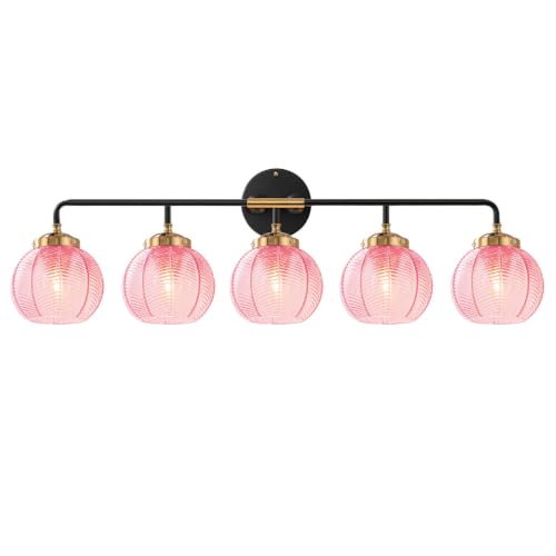 Image of 5 Lights Pink Bathroom Vanity Light Fixture Modern Vintage Sconces