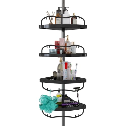 Sempicad Shower Caddy,Shower Caddy Tension Pole with 4 ABS Baskets,Shower Storage Shelf with 56 to 125 Inch Adjustable Stainless Pole for Bathroom Black by Sempicad - Image 2