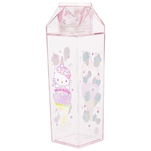 Silver Buffalo Sanrio Hello Kitty as a Unicorn Ice Cream Plastic Pastel Pink Milk Carton Pitcher Bottle, 16.2 Ounces