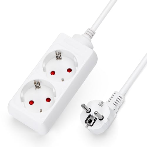 Aigostar Steckdosenleiste 2-Fach Tischsteckdose Kindersicherung 3G1.5m㎡ 5m Kabel, Weiß