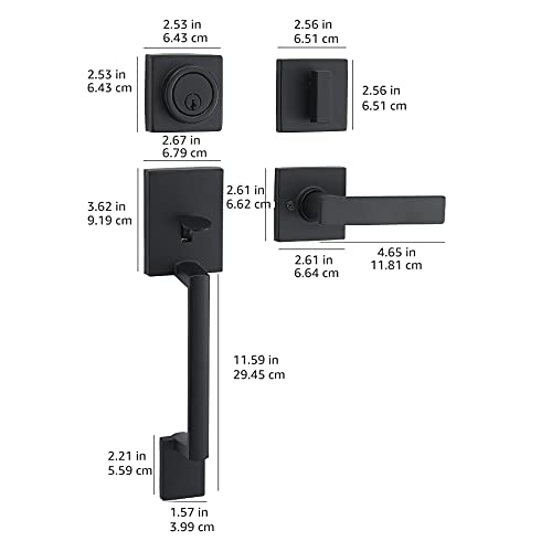 Image of Amazon Basics Front Door Lock Set, Handleset with Stamford Lever, Level Door Handle, Exterior, Single Cylinder Packs, Matte Black, 1-Pack