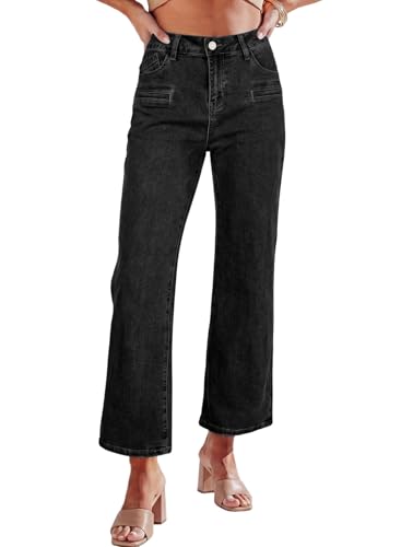 Astylish Women's Casual Trendy Mid High Rise Cropped Straight Jeans