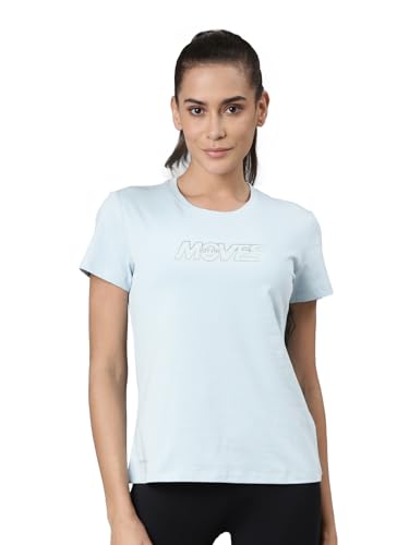 Image of XTEP Comprehensive Training Series, Crew Neck Style, Slim Fit, Short Sleeve, Twill Weave, Sports Tshirt 100% Cotton T-Shirt for Women (Pearl White, Pink, Blue)