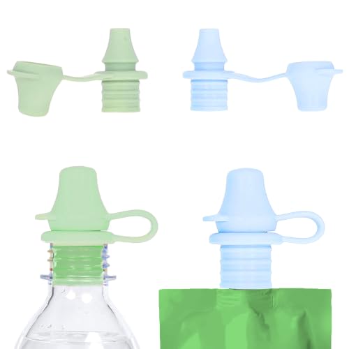 KiddiKap Pouch Topper for Kids Reusable 100% Silicone Spill-Resistant Spout Cap for Applesauce Yogurt & Smoothie Pouches Leak-Reducing Travel Essential for Toddlers Blue Green