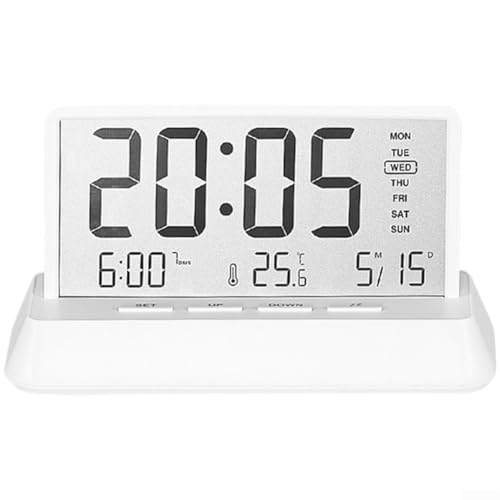 Réveil numérique LCD minimaliste moderne avec thermomètre, design transparent pour maison, bureau, chambre à coucher, 12,8 x 5 x 7,7 cm (blanc opaque)