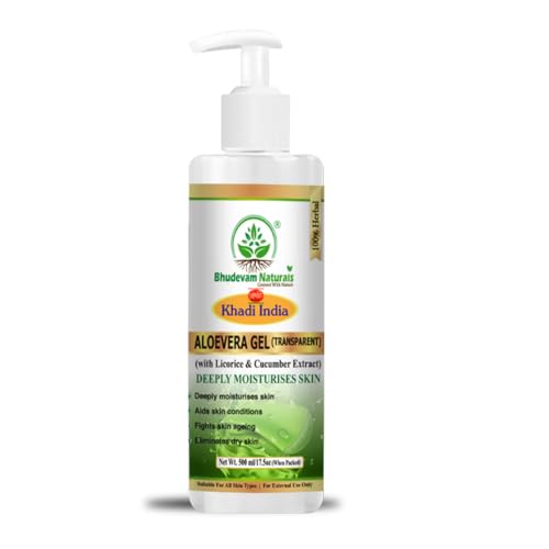 Image of khadi Aloe Vera Face Massage Gel | Hydrating & Soothing Skin | For Glowing, Soft & Clear Skin | Reduces Sunburn, Acne & Redness (TRANSPARANT ALOEVERA GEL (500ML))