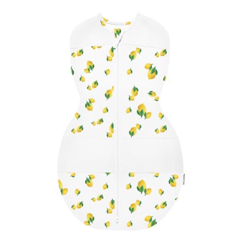 Happiest Baby Sleepea 5-Second Swaddle - 100% Organic Cotton Baby Swaddle Blanket - Doctor Designed Promotes Healthy Hip Development (Ivory Lemons, X-Large)