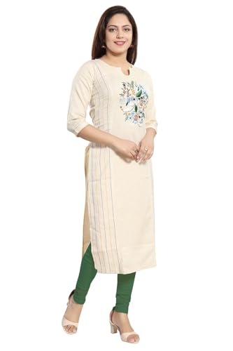 Image of DREAM & DZIRE Women's Cotton Kurti Beige in Colour Hand embrioderied for All Plus Size and Small Size