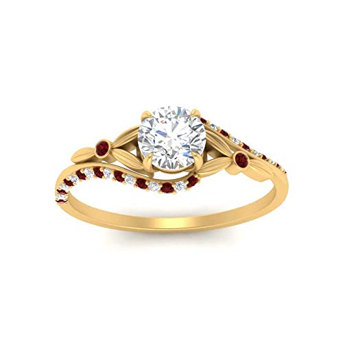 Image of 55Carat Choose Your Gemstone Floral Accent Swirl Diamond CZ Ring Yellow Gold Plated Round Shape Halo Engagement Rings Everyday Jewelry Wedding Jewelry Handmade Gifts for Wife US Size 4 to 12