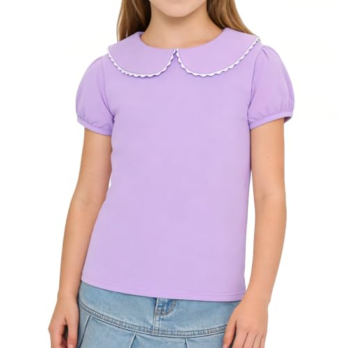 Image of LYSMuch Girl Short Sleeve Peter Pan Collar Shirt Kid School Polo Shirt