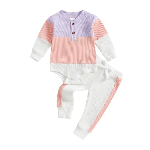 Image of Thorn Tree Newborn Infant Baby Girl Clothes Ribbed Knitted Long Sleeve Romper Long Pants Stretchy Fall Outfits