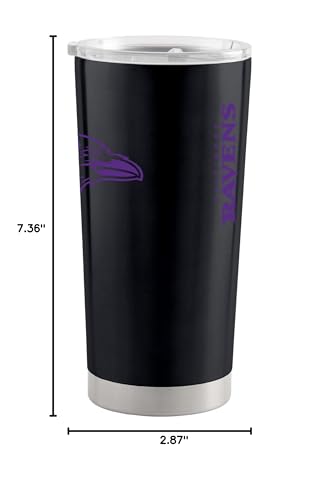 Image of Baltimore Ravens NFL 20oz Stainless Steel Insulated Tumbler, Slider Lid | Officially licensed Ravens drinkware; double-wall vacuum construction; cupholder compatible; BPA-free; hand wash only