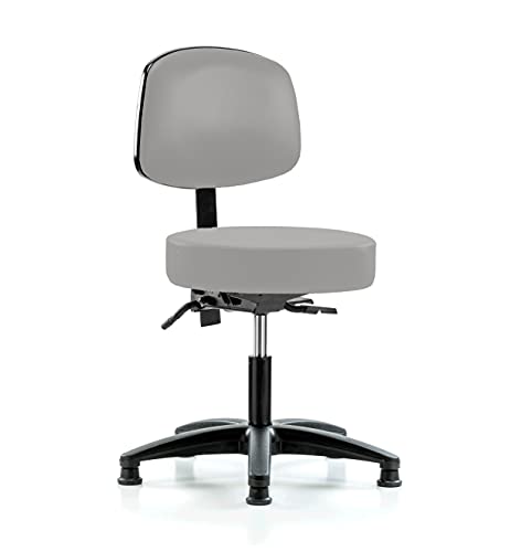 Image of Perch Stationary Height Adjustable Doctor's Stool with Back | Desk Height 18.5-24 inch | Grey Vinyl