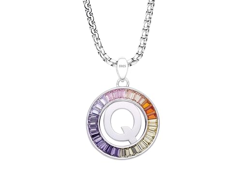 Initial Letter A-Z Necklaces for Women, Color Cubic Zirconia Letter Pendant for Men S925 Sterling Silver, Birthday Graduation Gifts Fashion Jewelry