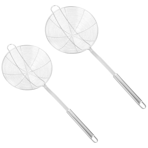 Fyfjur Espumadera Alambre, 2 Piezas Espumadera Araña,Cuchara Skimmer de Alambre de Acero Inoxidable 304 de Cocina de con Mango para Olla Caliente, Freír, Fideos y Filtrado de Aceite