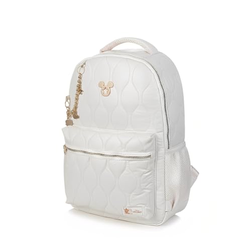 Mochila Mickey Mouse Disney Teen Matelassê Poliamida Almofadada com Charms e Zíper Tratorado Luxo Original