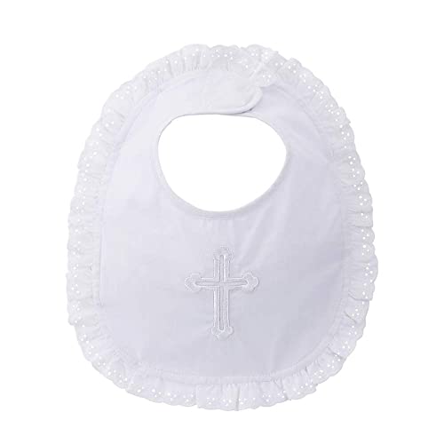 Image of Baby Girls Embroidered Cross Baptism Bib Infant Christening Outfits Gift