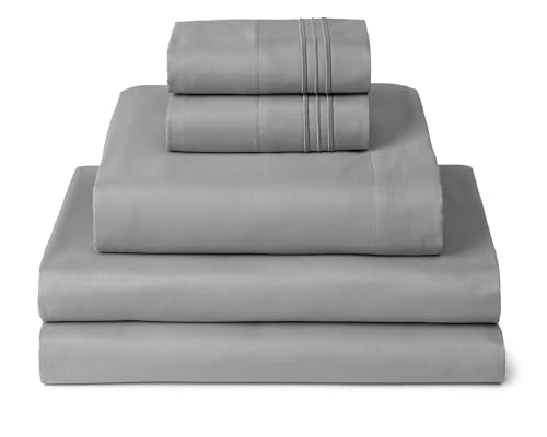 Image of Mellanni Split King Sheets Set - 5 PC Iconic Collection Bedding | Hotel Luxury, Extra Soft, Cooling Bed Sheets - Wrinkle, Fade, Stain Resistant (Split King, Light Gray)