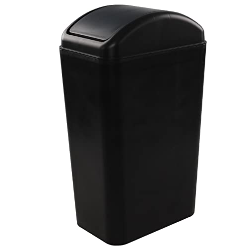 Image of Farmoon 3.5 Gallon /14 L Slim Swing Lid Trash Can for Office Study Bathroom | Small, Black Garbage Bin
