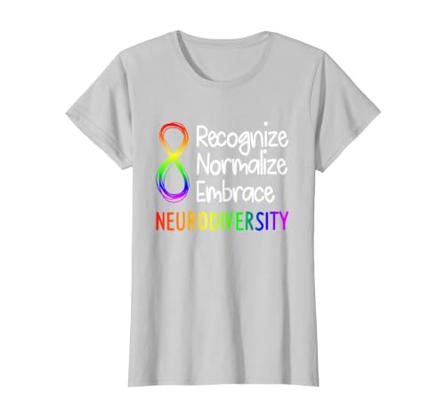 Neurodiversity Shirt Autism Spectrum ASD Rainbow Infinity T-Shirt, Women, Silver Grey, X-Large