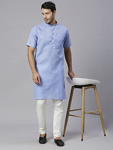 Image of Rajubhai Hargovindas Men's Pure Cotton Woven Design Half Sleeve Kurta