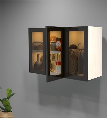Image of SPECIALITY PANELS Aluminium Black Profile 3 Door Wall Cabinet | Brown Tinted Glass Handless Shutters | Wall Mounted Kitchen Storage Cupboard | Modern Space Saving Organizer | DIY Assembly