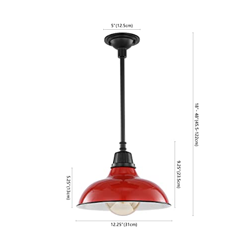 Image of JONATHAN Y Jasper 1-Light Farmhouse 12.25 inch Metal Pendant, Red /Black | Indoor Outdoor Use, Rustic Vintage Dome Shade, Adjustable Height, Kitchen Island Porch Entryway, LED Bulb Included