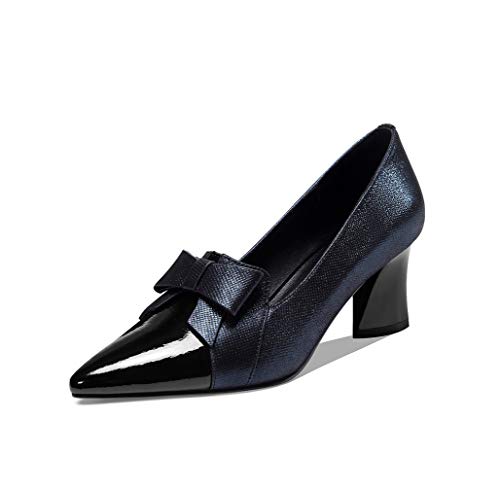 TinaCus Women's Handmade Leather Glossy Pointed Toe Mid Heel Slip On Loafer Pumps with Cute Bowtie