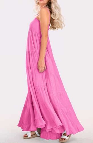 Image of loveimgs Women Summer Spaghetti Strap Smocked Maxi Dress Tiered Ruffle Sleeveless Long Flowy Dress Beach Sundress