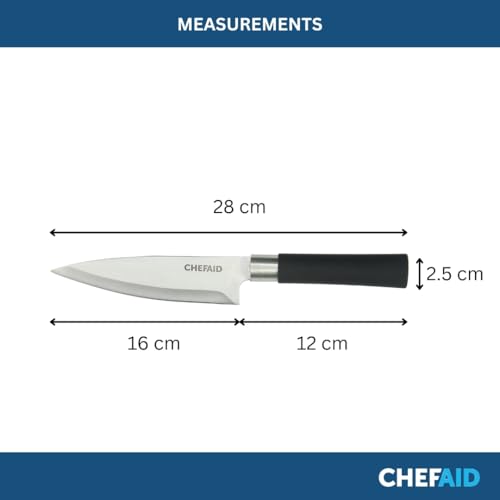Chef Aid 6 Inch Stainless Steel Chef’s Knife, 15 cm – Soft Grip Handle, Wide Curved Blade, Ideal for Dicing & Chopping, Handwashing Recommended
