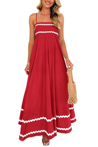 Image of PRETTYGARDEN Women's 2026 Summer Flowy Maxi Dress Casual Sleeveless Spaghetti Strap Ruffle Beach Long Dresses